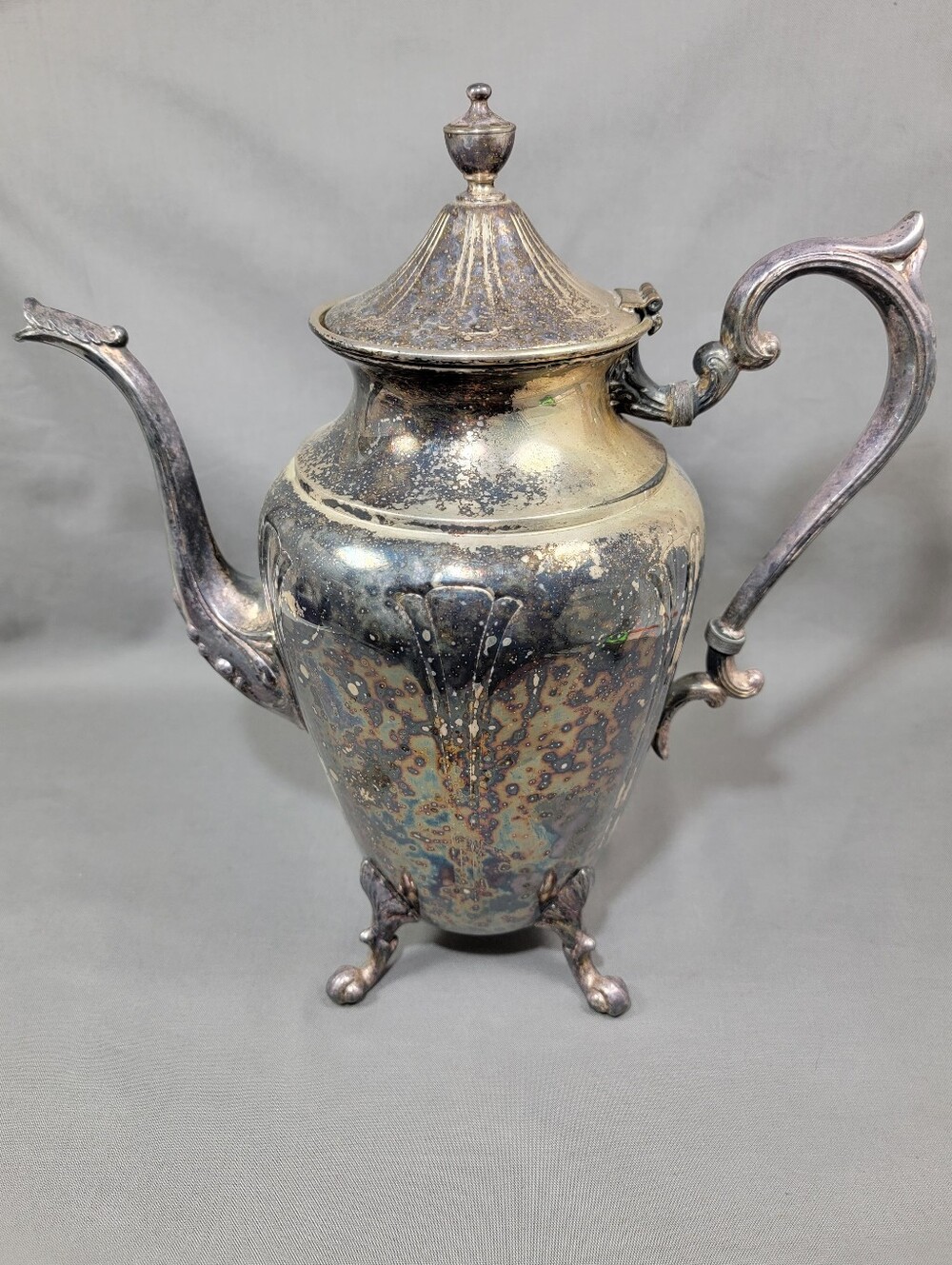 Antique Silver on Copper Teapot Lion P S Crown Hallmark USA Unknown Maker